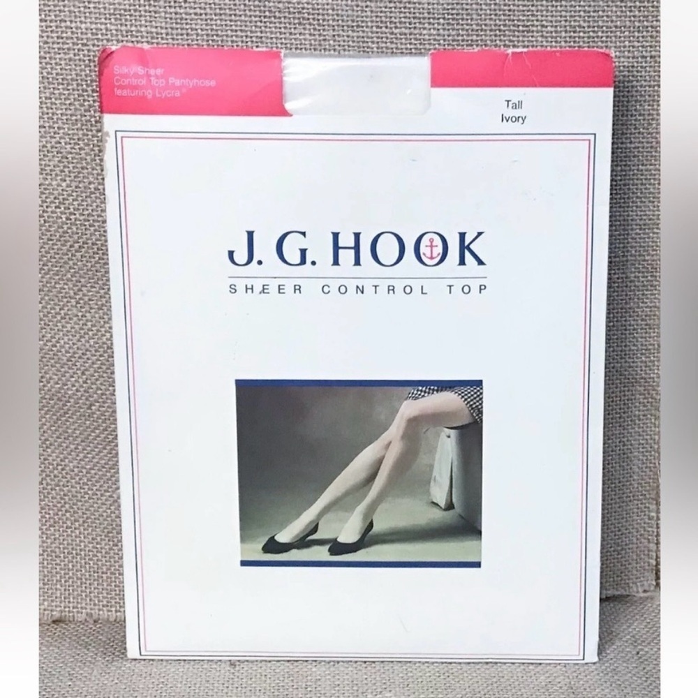 Vintage JG Hook Control Top Sheer Ivory Pantyhose Size Tall Neutral Minimalist
